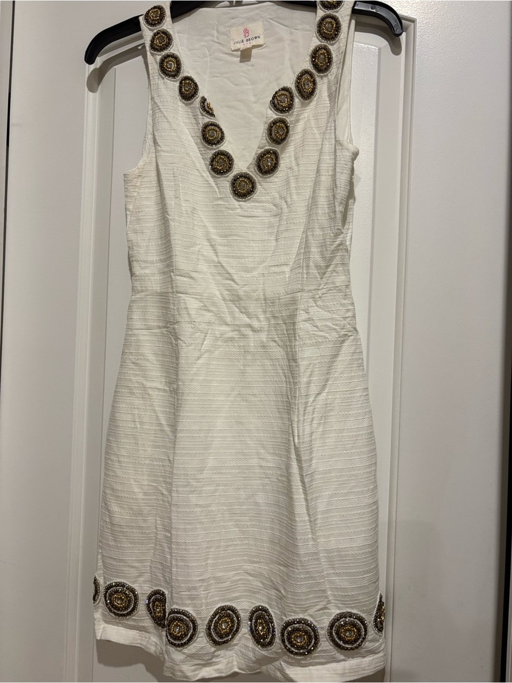 JB by Julie Brown Cream Mini Dress with Gold Embellished Medallions Size 2 - Picture 4 of 10